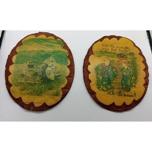 Wintermute Oval Wood Slice Wall Plaque Boys Kids Tractor Truck Farm Country Vtg